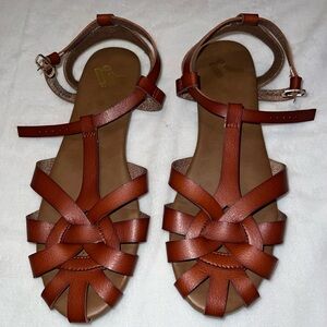 Brown sandals.